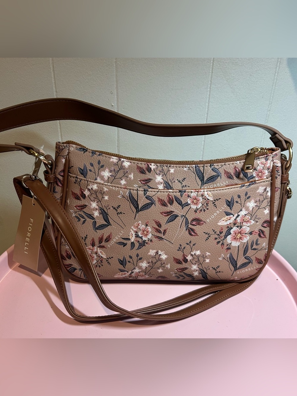Fiorelli Pink Floral Leatherette Crossbody Bag